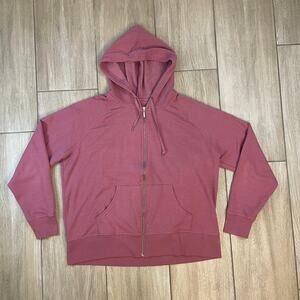 Eddie Bauer XL Full Zip Hoodie Women's Pink Cotton Blend Lightweight Sweatshirt